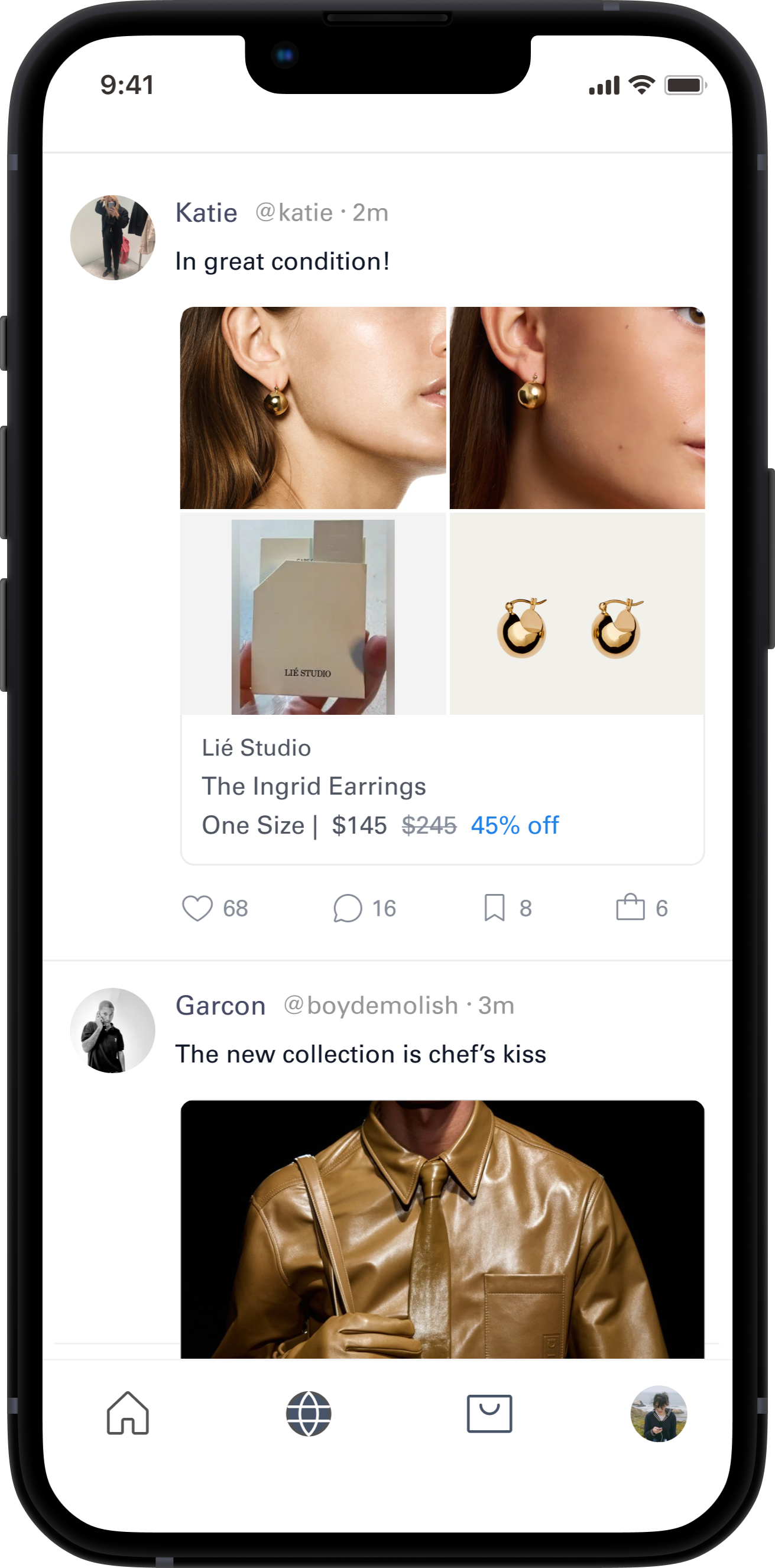 Mobile social feed with listings